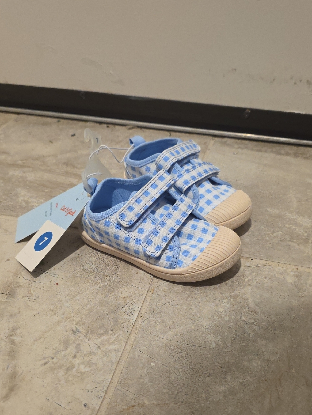Cat & Jack Light Blue Gingham Velcro Sneakers 3 Sizes